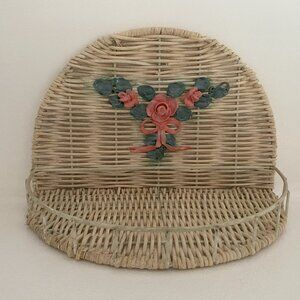 Bathroom Wicker Basket Shelf With 3-D Rose Design